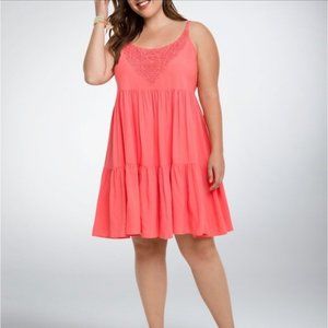 Torrid Coral Trapeze Tiered Challis Sun Dress